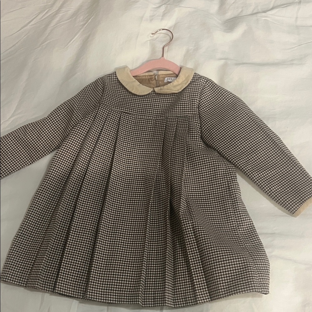 Girls' Houndstooth Pleated Formal Dress with Peter Pan Collar